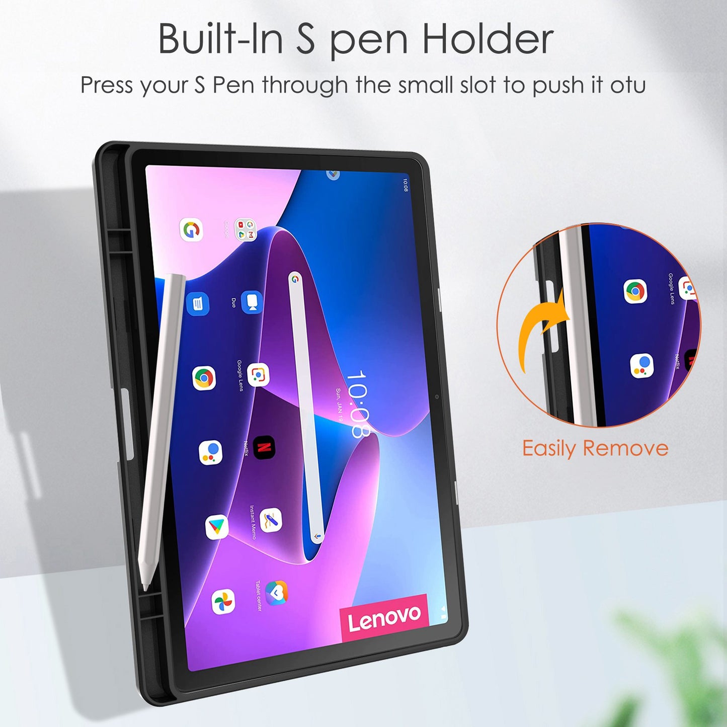 For Lenovo Tab M10 Plus (Gen 3) Auto Sleep/Wake Function Slim Light Tri-fold Stand PU Leather Tablet Case TPU + Transparent Acrylic Back Cover with Pen Slot