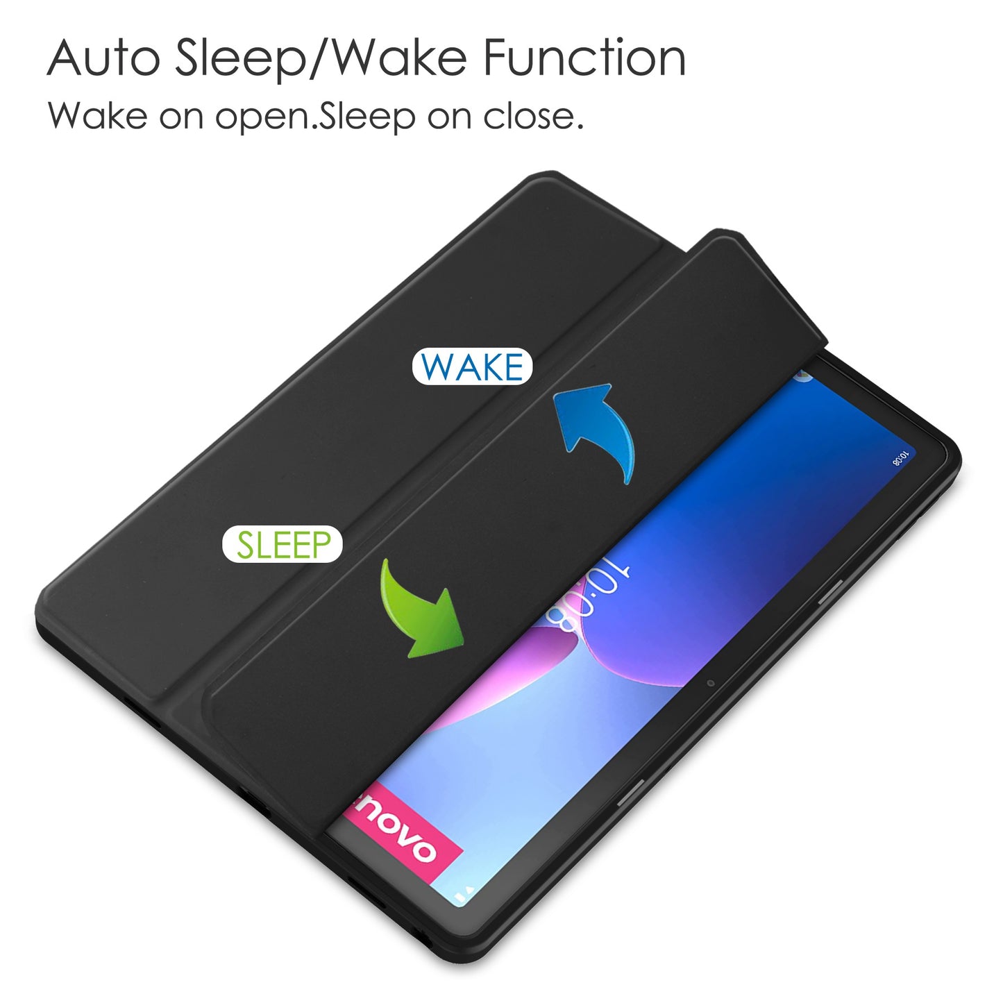 For Lenovo Tab M10 Plus (Gen 3) Auto Sleep/Wake Function Slim Light Tri-fold Stand PU Leather Tablet Case TPU + Transparent Acrylic Back Cover with Pen Slot