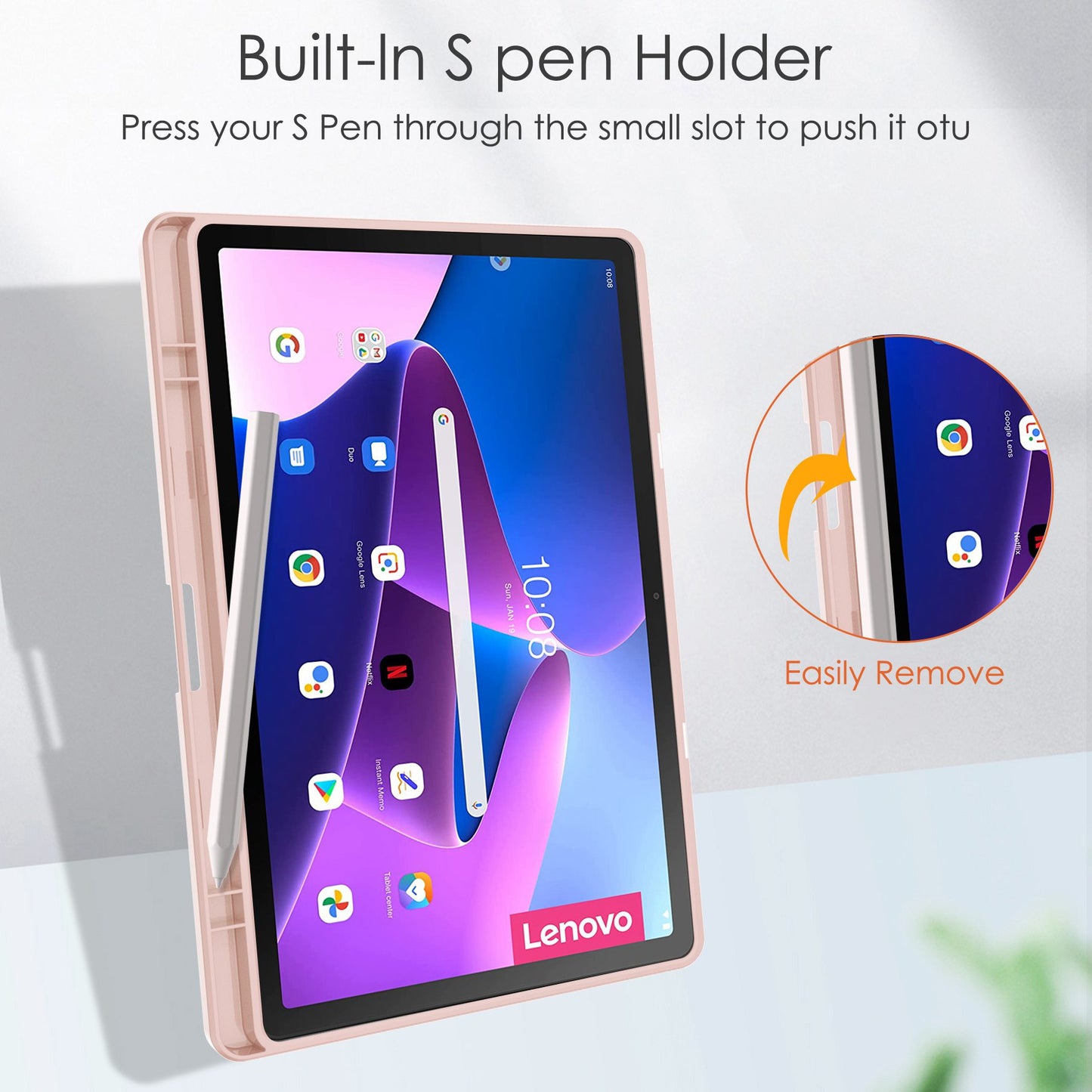 For Lenovo Tab M10 Plus (Gen 3) Auto Sleep/Wake Function Slim Light Tri-fold Stand PU Leather Tablet Case TPU + Transparent Acrylic Back Cover with Pen Slot