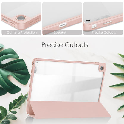 For Lenovo Tab M10 Plus (Gen 3) Auto Sleep/Wake Function Slim Light Tri-fold Stand PU Leather Tablet Case TPU + Transparent Acrylic Back Cover with Pen Slot