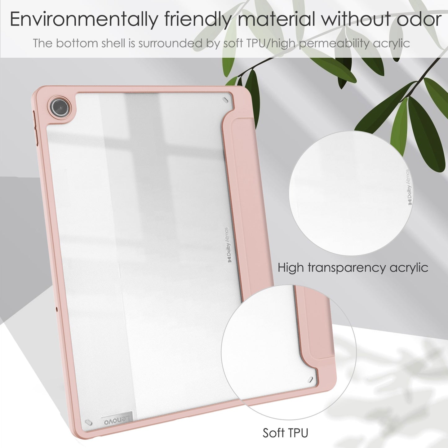 For Lenovo Tab M10 Plus (Gen 3) Auto Sleep/Wake Function Slim Light Tri-fold Stand PU Leather Tablet Case TPU + Transparent Acrylic Back Cover with Pen Slot