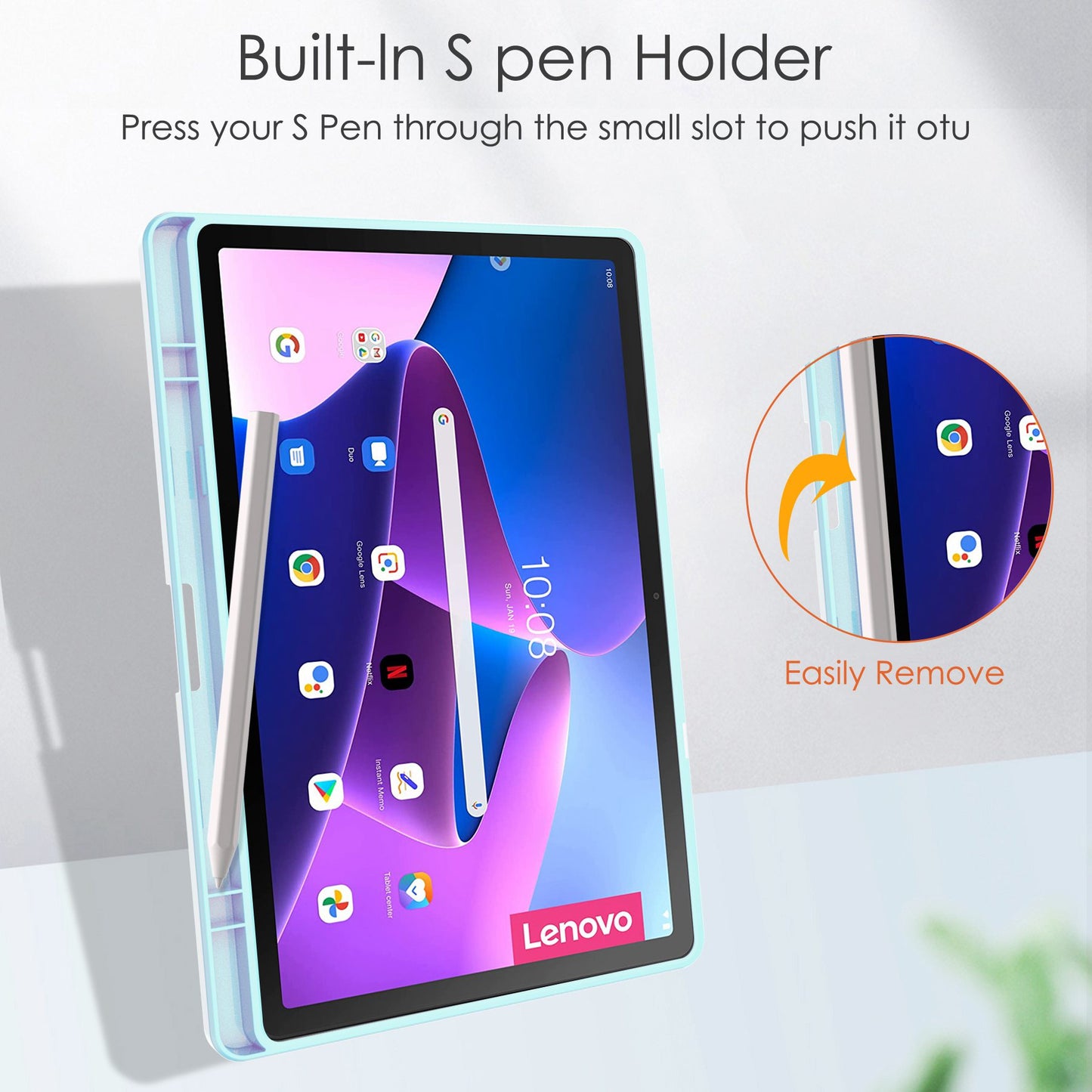 For Lenovo Tab M10 Plus (Gen 3) Auto Sleep/Wake Function Slim Light Tri-fold Stand PU Leather Tablet Case TPU + Transparent Acrylic Back Cover with Pen Slot