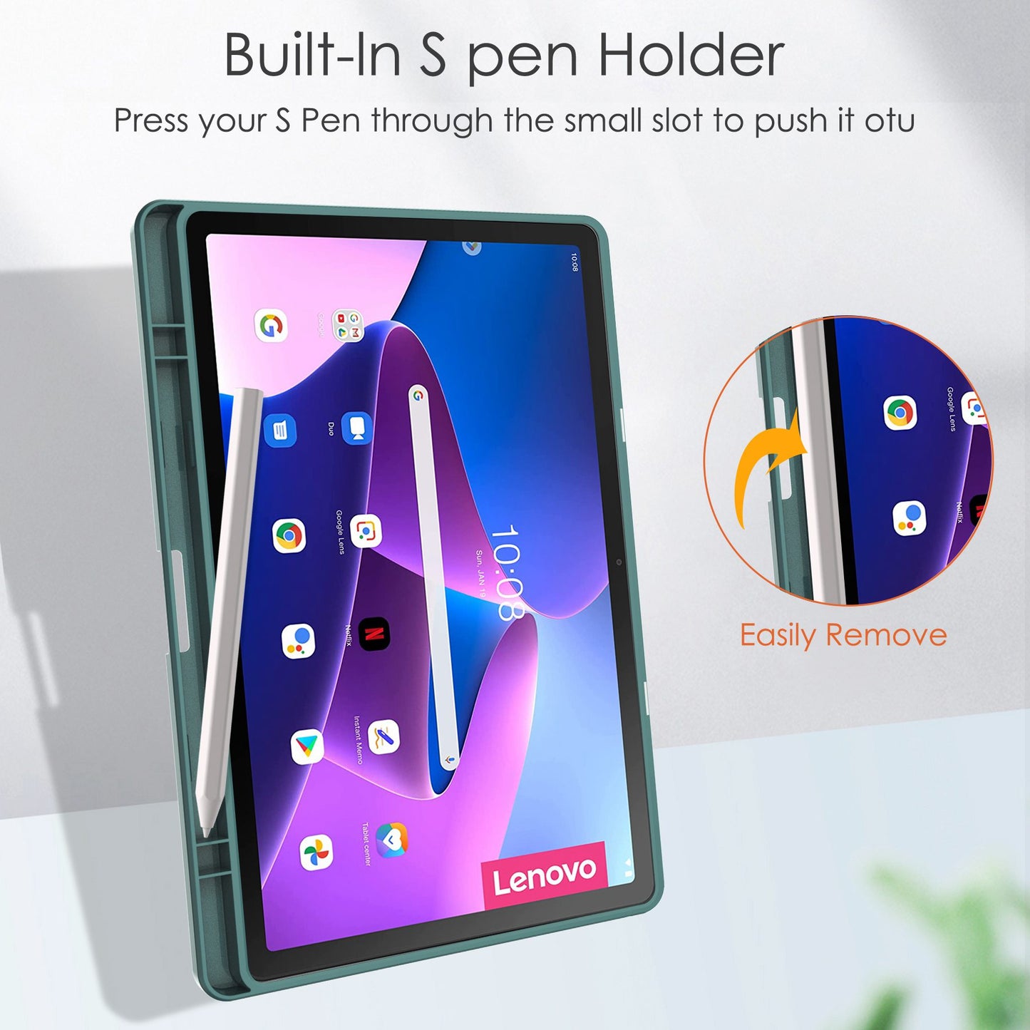 For Lenovo Tab M10 Plus (Gen 3) Auto Sleep/Wake Function Slim Light Tri-fold Stand PU Leather Tablet Case TPU + Transparent Acrylic Back Cover with Pen Slot