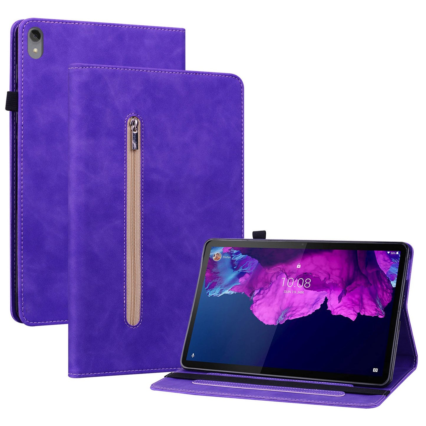 For Lenovo Tab P11 TB-J606F / Tab P11 5G  / Pad Plus Outer Zipper Pocket PU Leather Stand Tablet Case Inner Card Slots Protective Cover