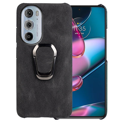 For Motorola Edge 30 Pro (Motorola Edge+ (2022)) Ring Holder Kickstand PU Leather Coated PC Cover Scratch-resistant Phone Case