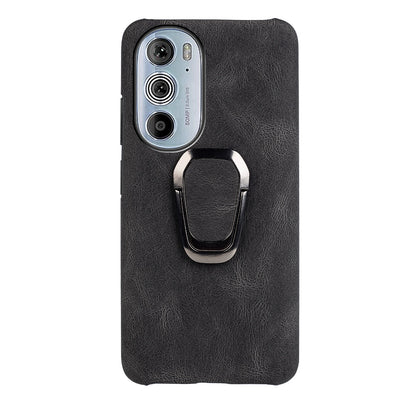 For Motorola Edge 30 Pro (Motorola Edge+ (2022)) Ring Holder Kickstand PU Leather Coated PC Cover Scratch-resistant Phone Case