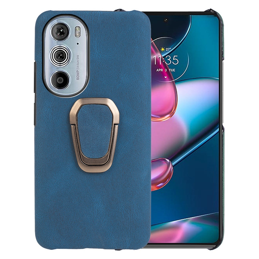 For Motorola Edge 30 Pro (Motorola Edge+ (2022)) Ring Holder Kickstand PU Leather Coated PC Cover Scratch-resistant Phone Case