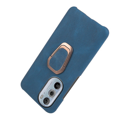 For Motorola Edge 30 Pro (Motorola Edge+ (2022)) Ring Holder Kickstand PU Leather Coated PC Cover Scratch-resistant Phone Case