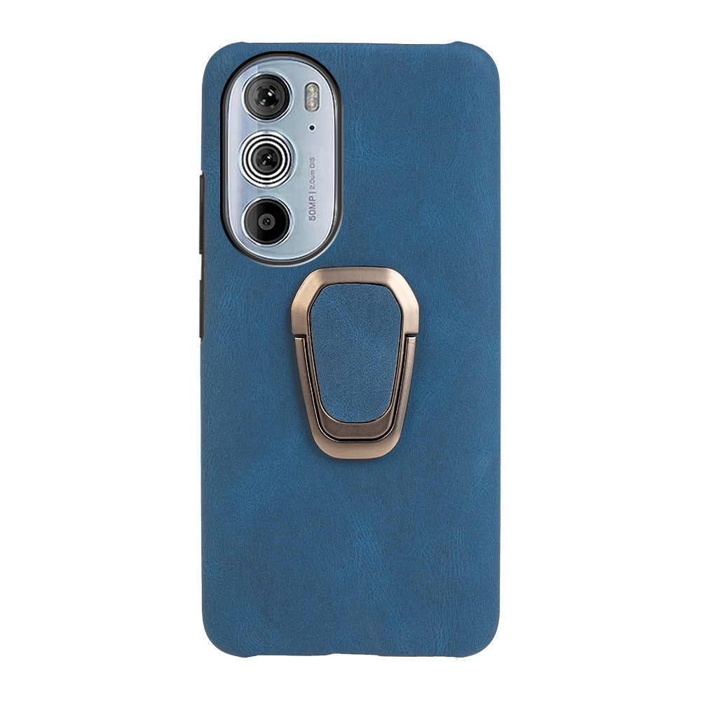 For Motorola Edge 30 Pro (Motorola Edge+ (2022)) Ring Holder Kickstand PU Leather Coated PC Cover Scratch-resistant Phone Case