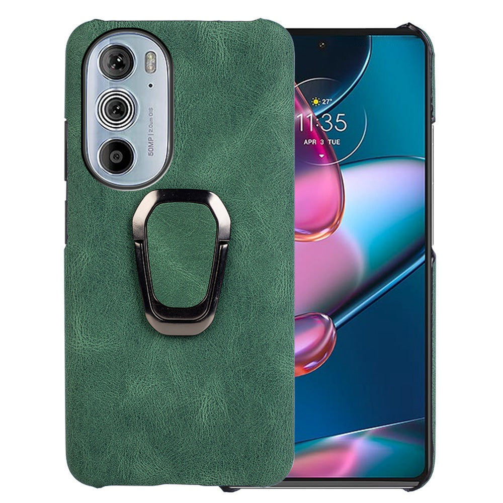 For Motorola Edge 30 Pro (Motorola Edge+ (2022)) Ring Holder Kickstand PU Leather Coated PC Cover Scratch-resistant Phone Case