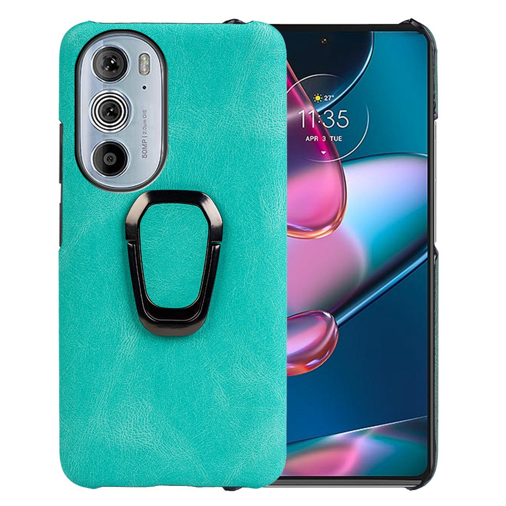 For Motorola Edge 30 Pro (Motorola Edge+ (2022)) Ring Holder Kickstand PU Leather Coated PC Cover Scratch-resistant Phone Case