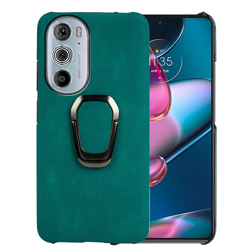 For Motorola Edge 30 Pro (Motorola Edge+ (2022)) Ring Holder Kickstand PU Leather Coated PC Cover Scratch-resistant Phone Case