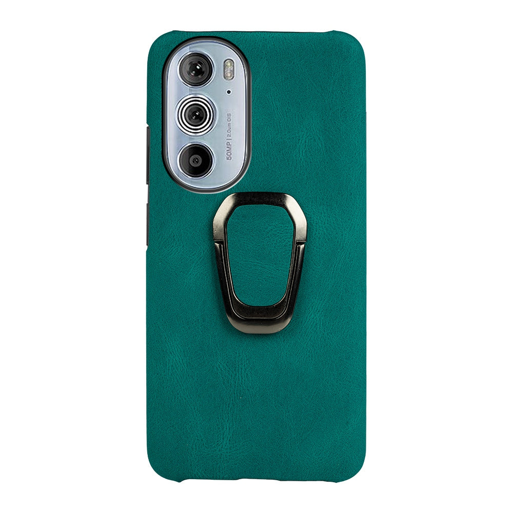 For Motorola Edge 30 Pro (Motorola Edge+ (2022)) Ring Holder Kickstand PU Leather Coated PC Cover Scratch-resistant Phone Case