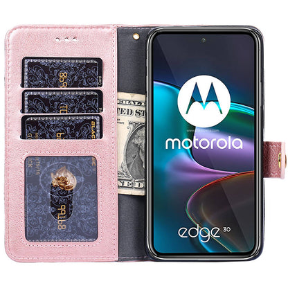 For Motorola Edge 30 Zipper Pocket Phone Case PU Leather Wallet Stand Drop-proof Cover with Strap