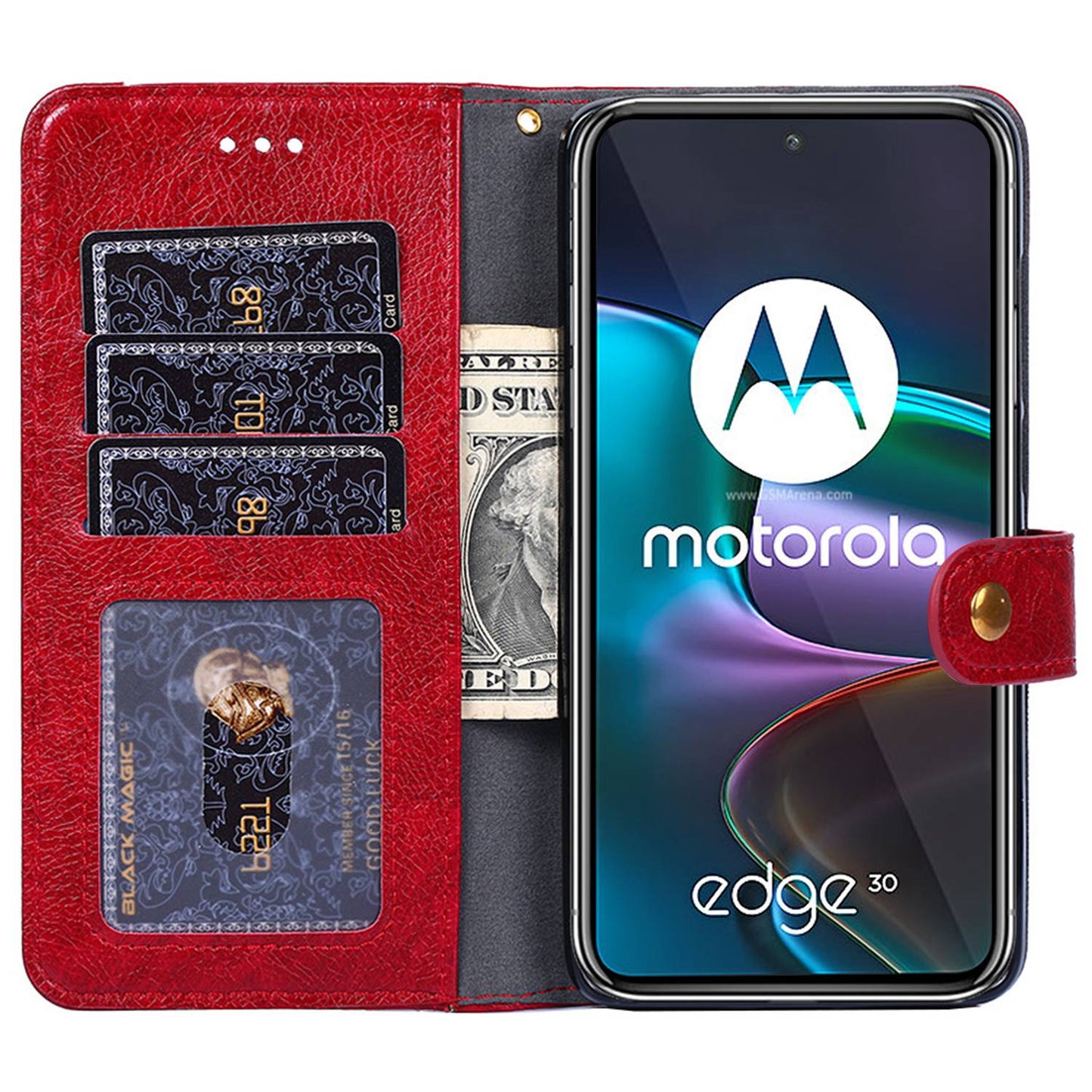 For Motorola Edge 30 Zipper Pocket Phone Case PU Leather Wallet Stand Drop-proof Cover with Strap