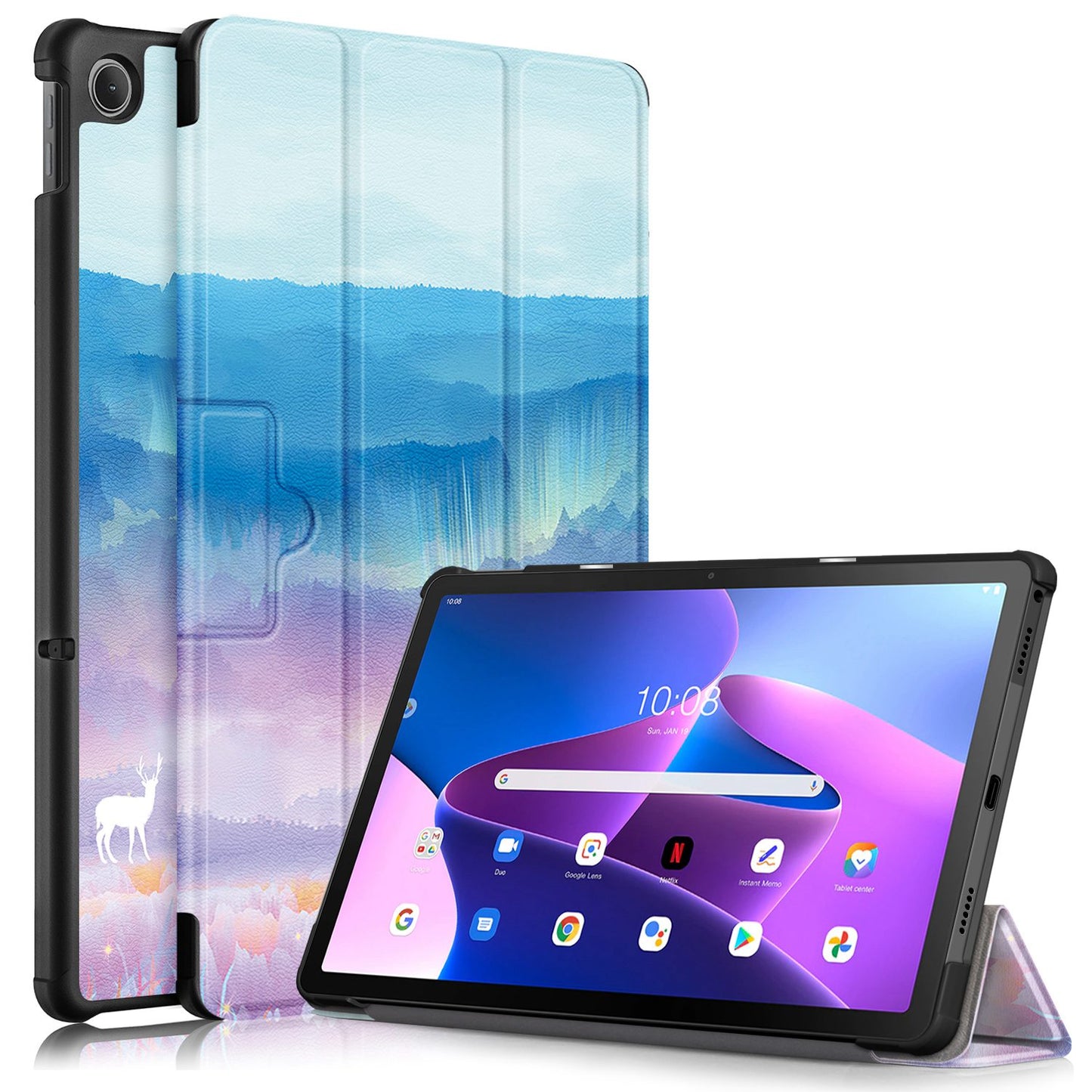 For Lenovo Tab M10 Plus (Gen 3) 10.6 inch 125FTB-128F Trifold Stand Case Pattern Printing PU Leather Auto Wake/Sleep Smart Cover