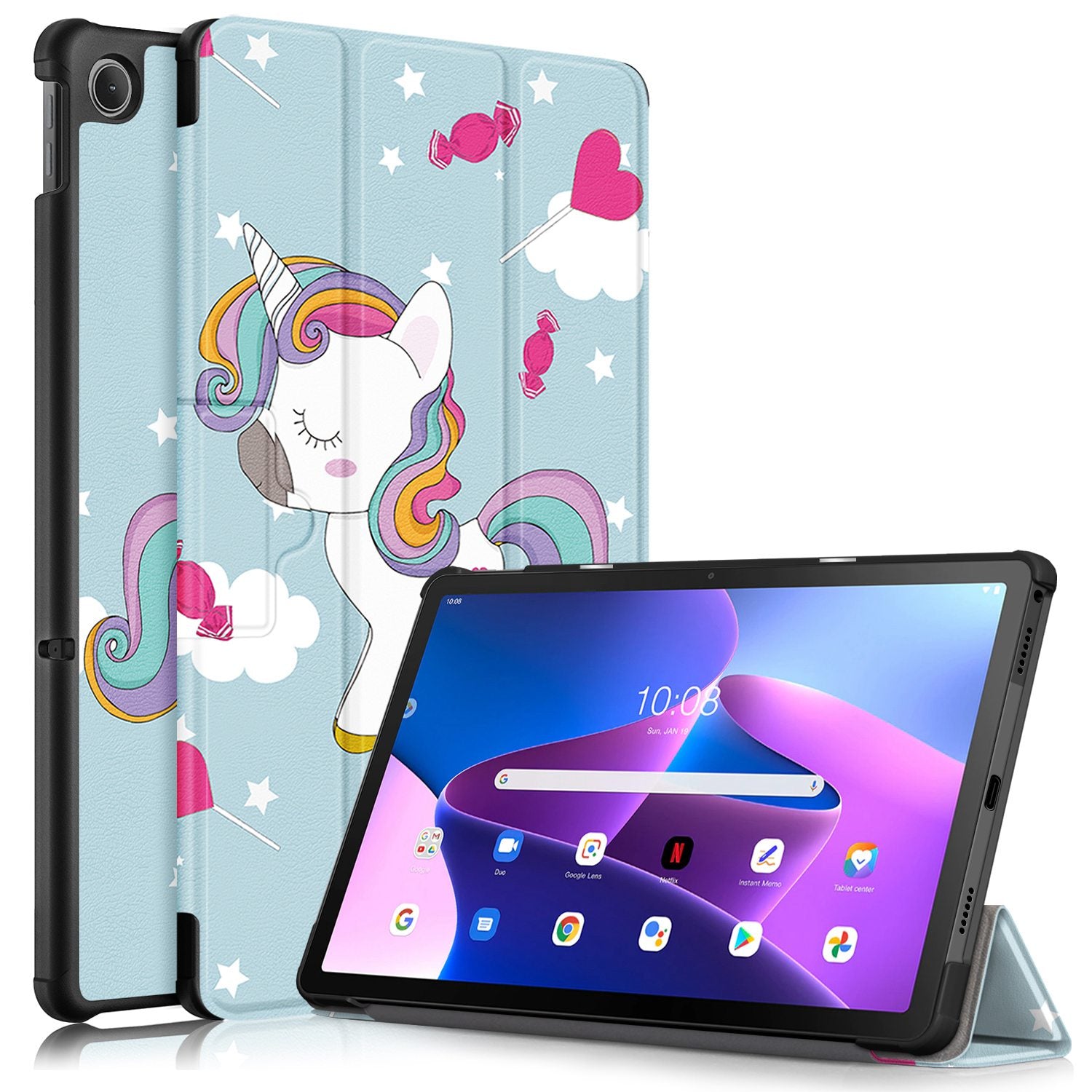 For Lenovo Tab M10 Plus (Gen 3) 10.6 inch 125FTB-128F Trifold Stand Case Pattern Printing PU Leather Auto Wake/Sleep Smart Cover