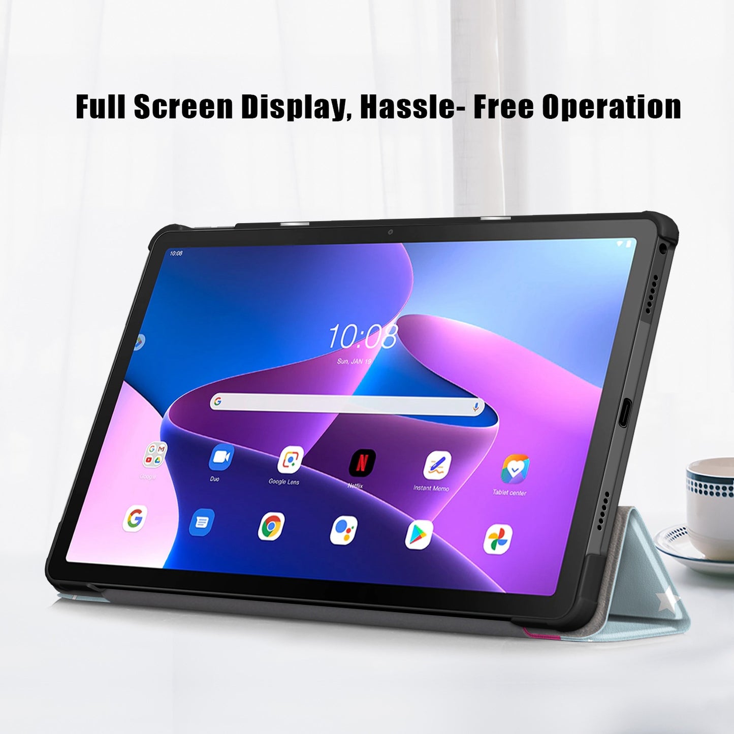 For Lenovo Tab M10 Plus (Gen 3) 10.6 inch 125FTB-128F Trifold Stand Case Pattern Printing PU Leather Auto Wake/Sleep Smart Cover