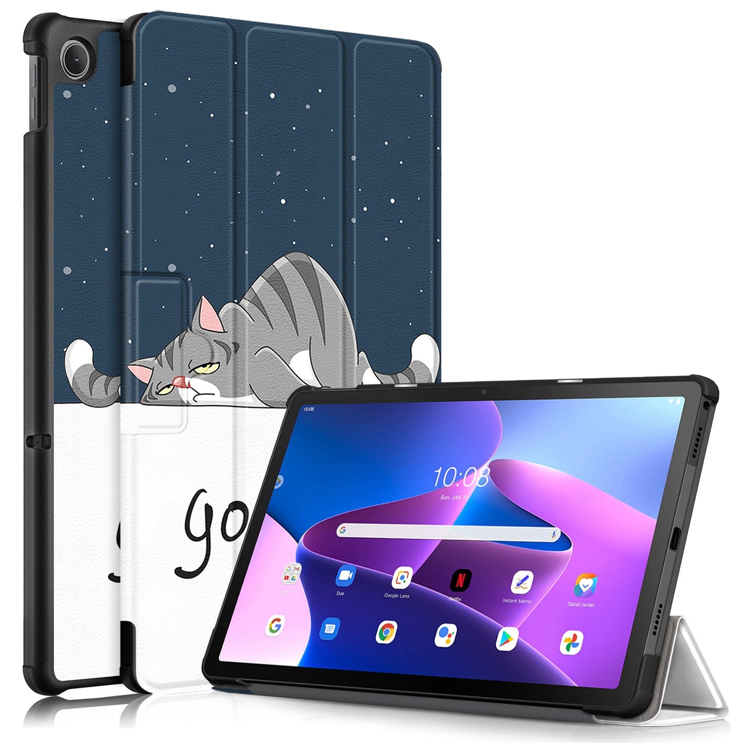 For Lenovo Tab M10 Plus (Gen 3) 10.6 inch 125FTB-128F Trifold Stand Case Pattern Printing PU Leather Auto Wake/Sleep Smart Cover