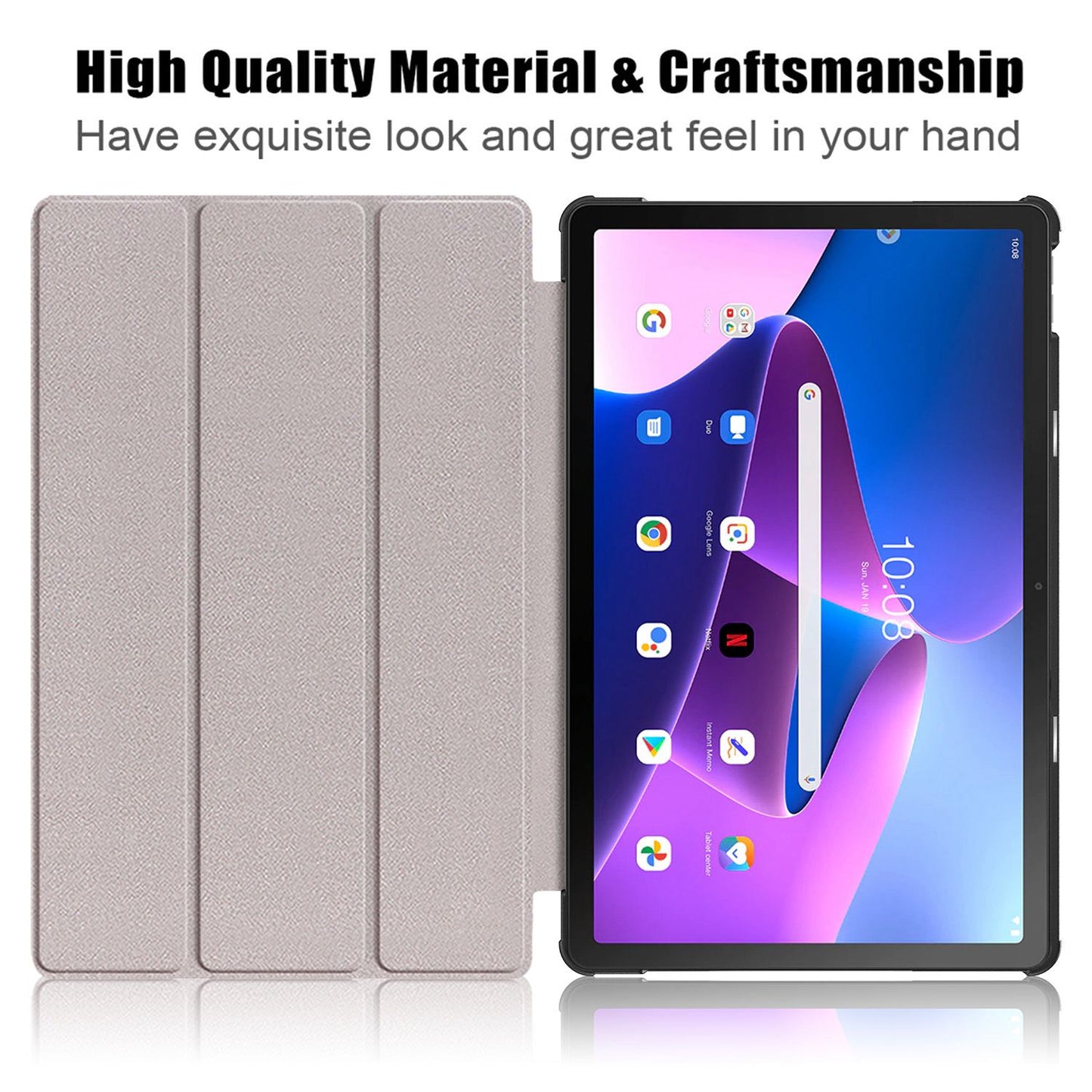 For Lenovo Tab M10 Plus (Gen 3) 10.6 inch 125FTB-128F Trifold Stand Case Pattern Printing PU Leather Auto Wake/Sleep Smart Cover