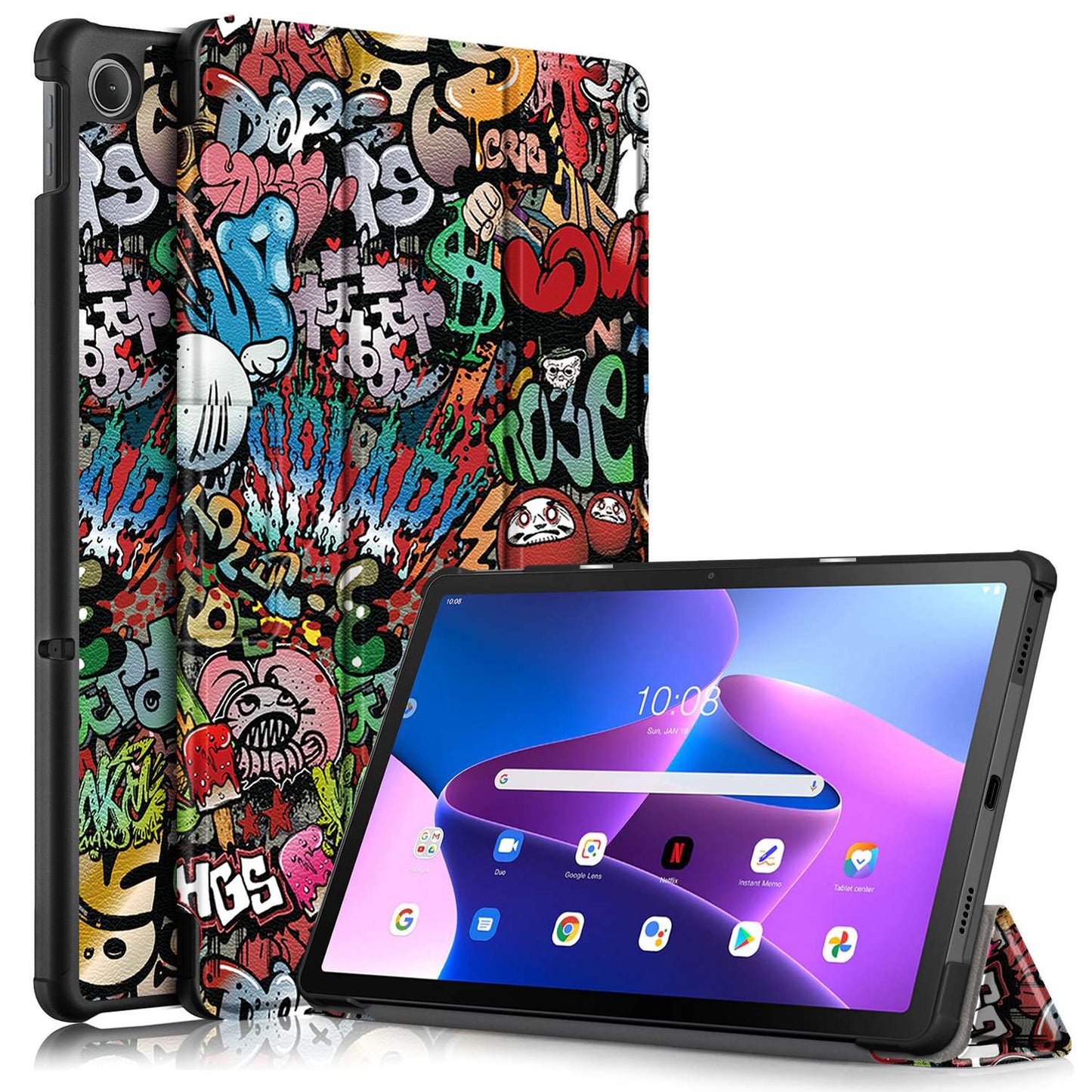 For Lenovo Tab M10 Plus (Gen 3) 10.6 inch 125FTB-128F Trifold Stand Case Pattern Printing PU Leather Auto Wake/Sleep Smart Cover