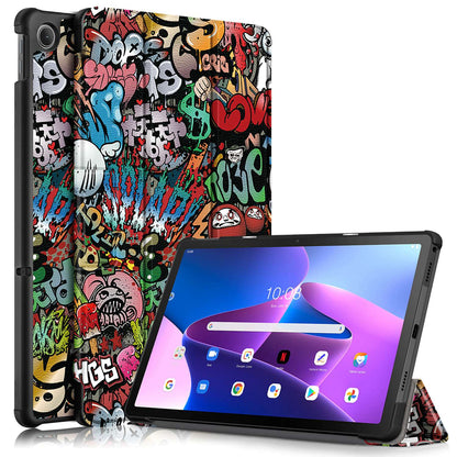 For Lenovo Tab M10 Plus (Gen 3) 10.6 inch 125FTB-128F Trifold Stand Case Pattern Printing PU Leather Auto Wake/Sleep Smart Cover