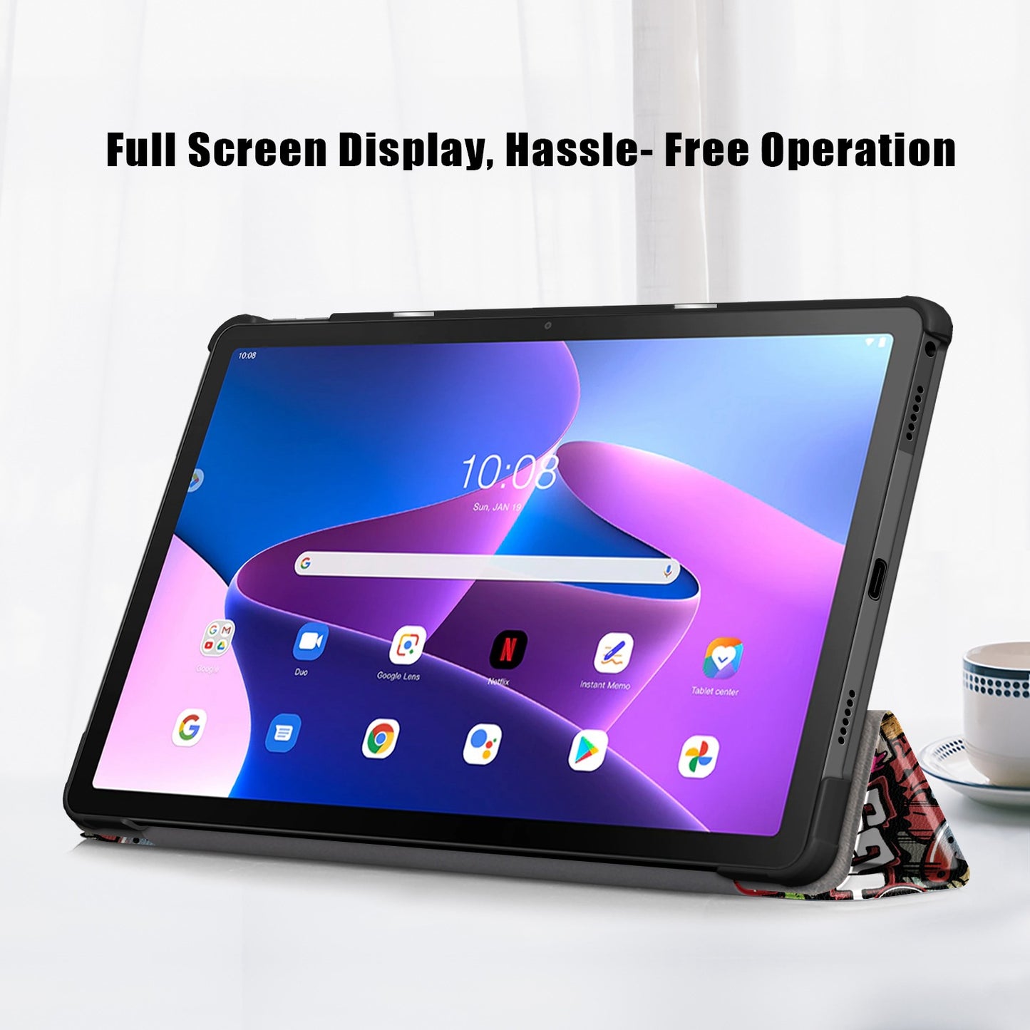 For Lenovo Tab M10 Plus (Gen 3) 10.6 inch 125FTB-128F Trifold Stand Case Pattern Printing PU Leather Auto Wake/Sleep Smart Cover