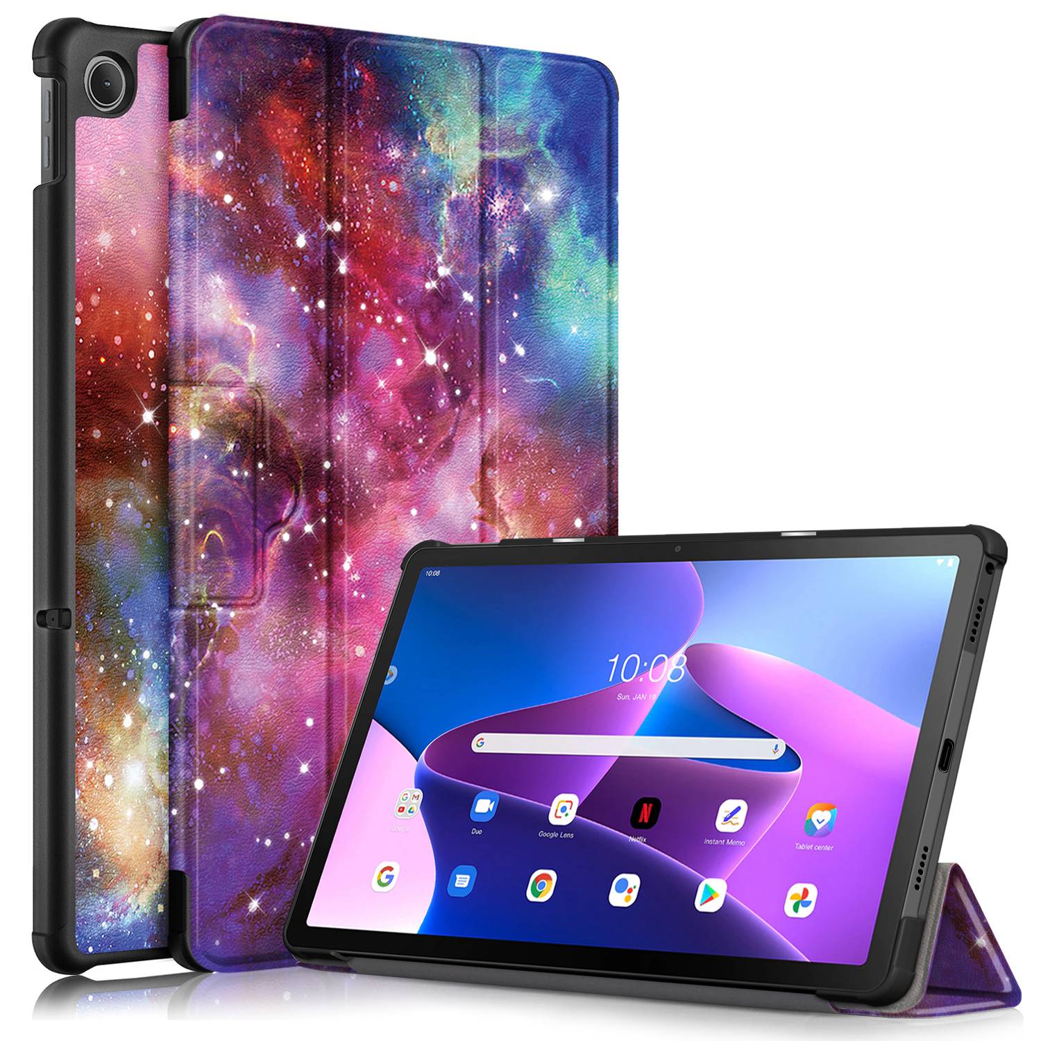 For Lenovo Tab M10 Plus (Gen 3) 10.6 inch 125FTB-128F Trifold Stand Case Pattern Printing PU Leather Auto Wake/Sleep Smart Cover