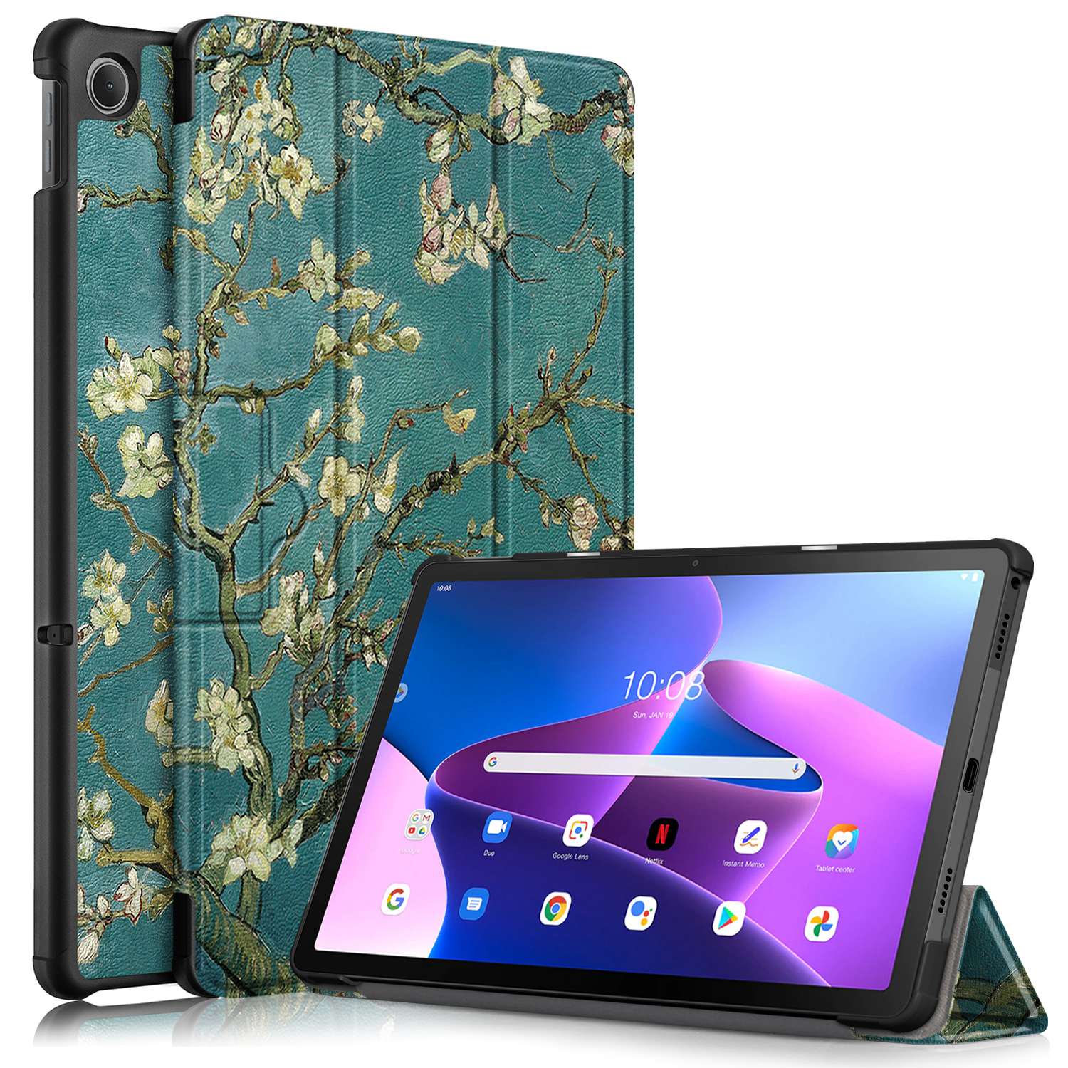 For Lenovo Tab M10 Plus (Gen 3) 10.6 inch 125FTB-128F Trifold Stand Case Pattern Printing PU Leather Auto Wake/Sleep Smart Cover