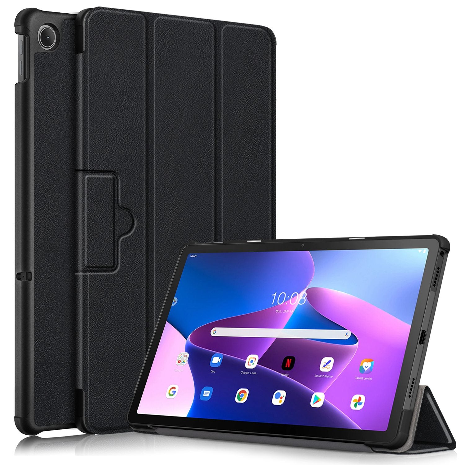 Tablet Covering Shell for Lenovo Tab M10 Plus (Gen 3) 10.6-inch 125FTB-128F Auto Wake/Sleep PC+PU Leather Trifold Stand Cover Shockproof Protection Tablet Case