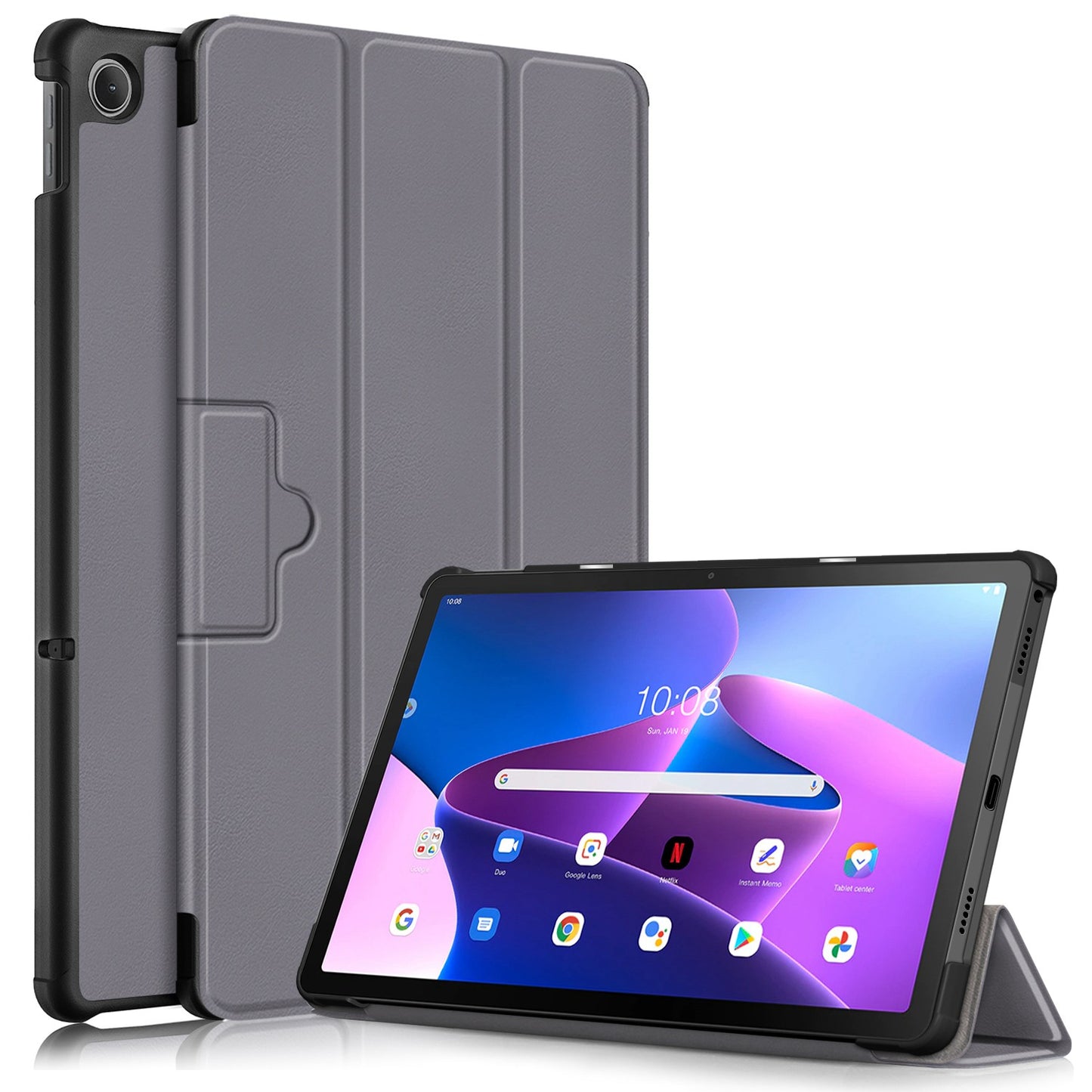 Tablet Covering Shell for Lenovo Tab M10 Plus (Gen 3) 10.6-inch 125FTB-128F Auto Wake/Sleep PC+PU Leather Trifold Stand Cover Shockproof Protection Tablet Case