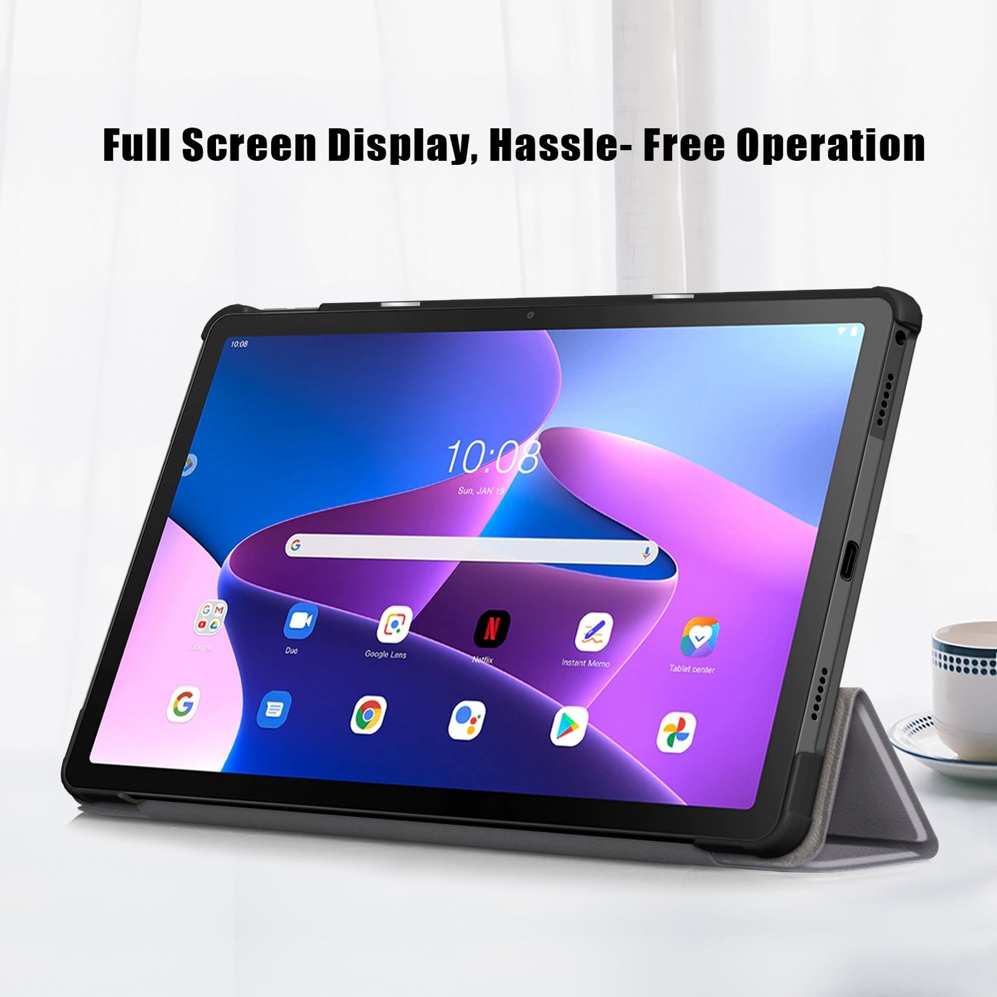 Tablet Covering Shell for Lenovo Tab M10 Plus (Gen 3) 10.6-inch 125FTB-128F Auto Wake/Sleep PC+PU Leather Trifold Stand Cover Shockproof Protection Tablet Case