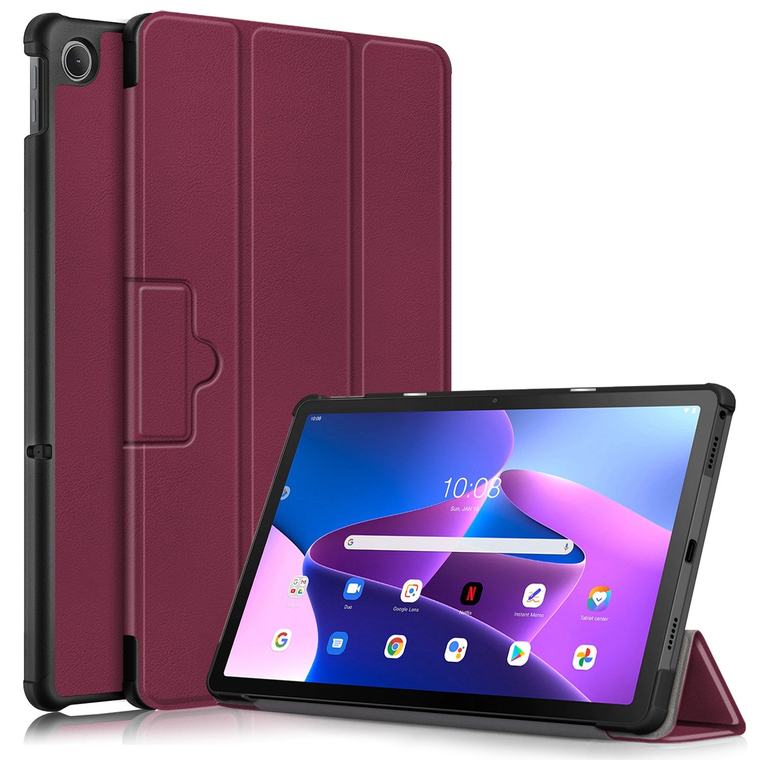 Tablet Covering Shell for Lenovo Tab M10 Plus (Gen 3) 10.6-inch 125FTB-128F Auto Wake/Sleep PC+PU Leather Trifold Stand Cover Shockproof Protection Tablet Case