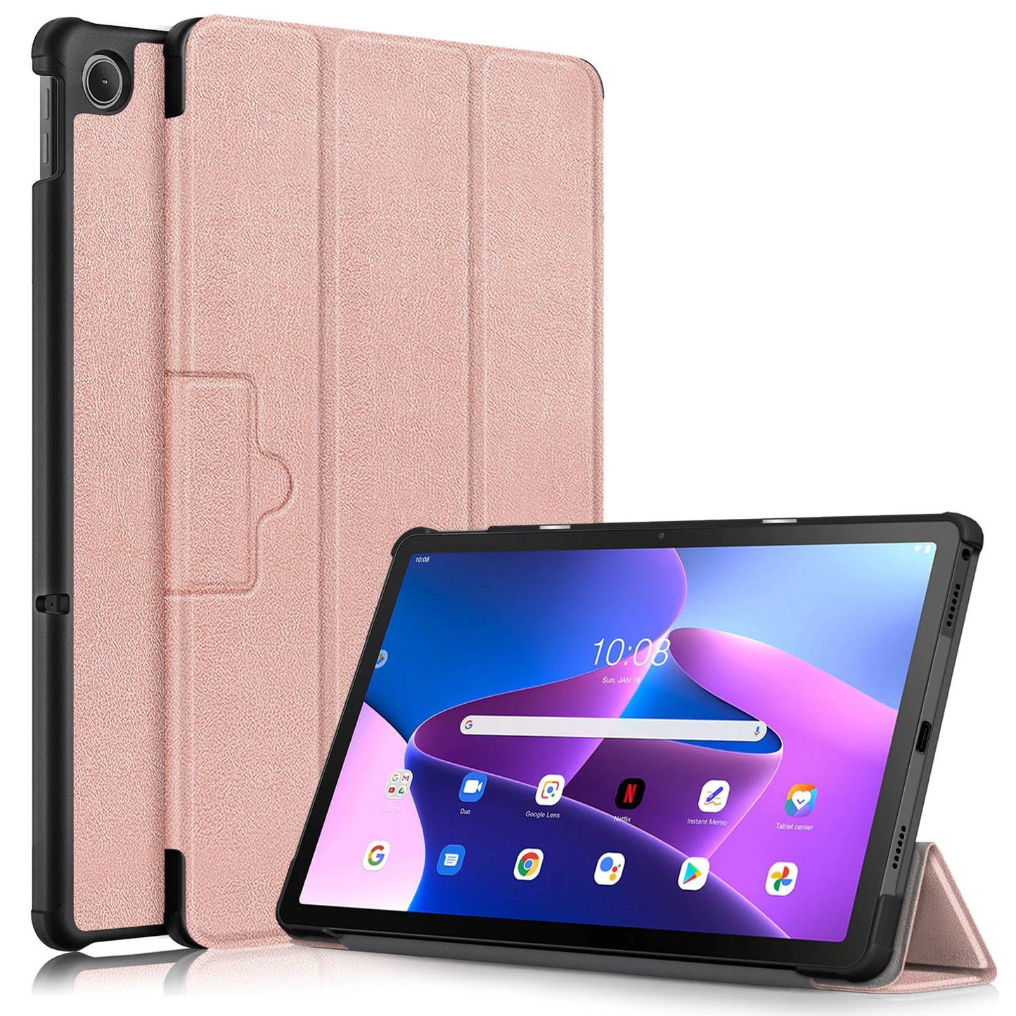 Tablet Covering Shell for Lenovo Tab M10 Plus (Gen 3) 10.6-inch 125FTB-128F Auto Wake/Sleep PC+PU Leather Trifold Stand Cover Shockproof Protection Tablet Case