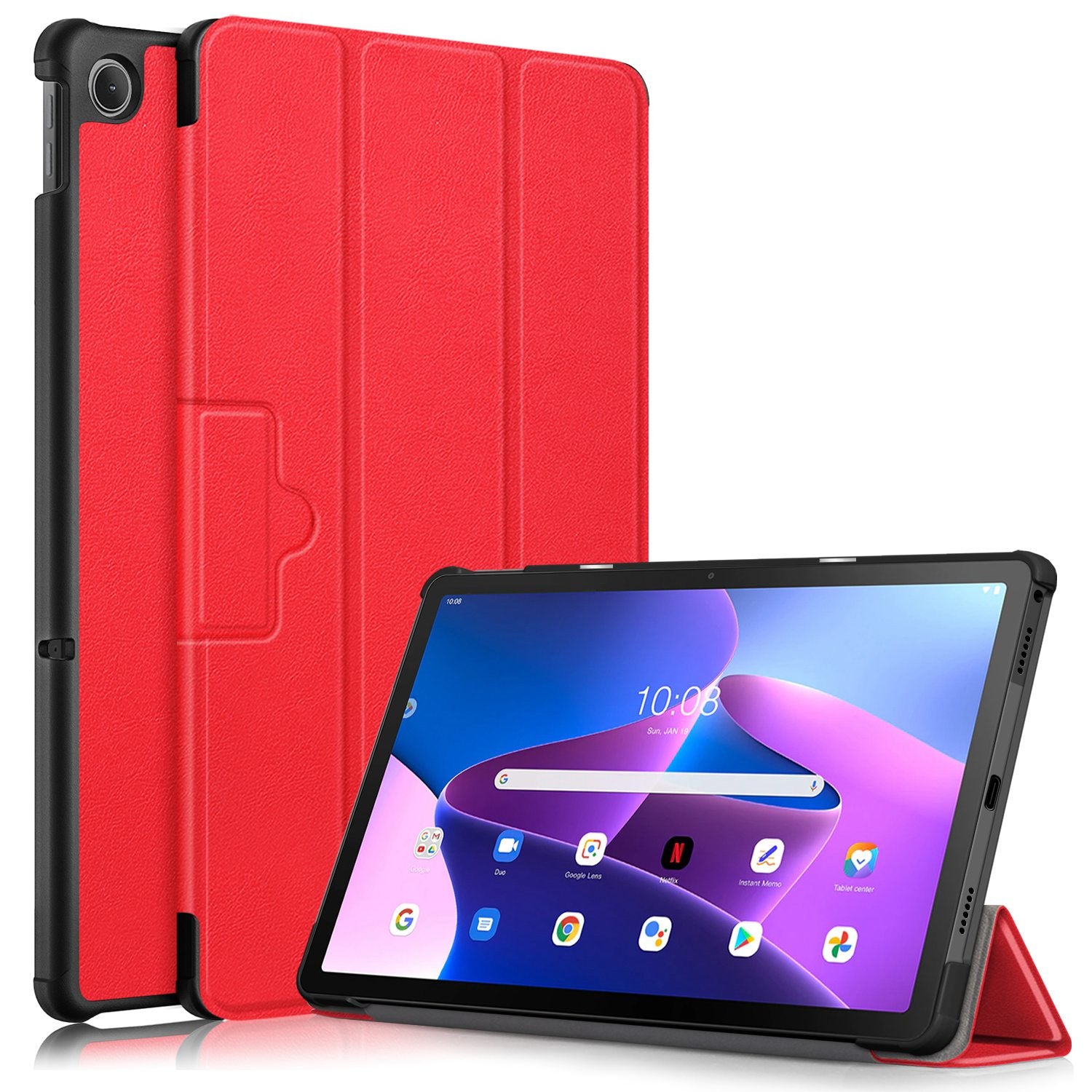 Tablet Covering Shell for Lenovo Tab M10 Plus (Gen 3) 10.6-inch 125FTB-128F Auto Wake/Sleep PC+PU Leather Trifold Stand Cover Shockproof Protection Tablet Case