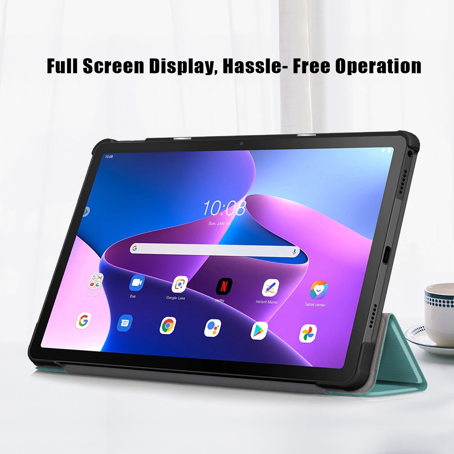 Tablet Covering Shell for Lenovo Tab M10 Plus (Gen 3) 10.6-inch 125FTB-128F Auto Wake/Sleep PC+PU Leather Trifold Stand Cover Shockproof Protection Tablet Case