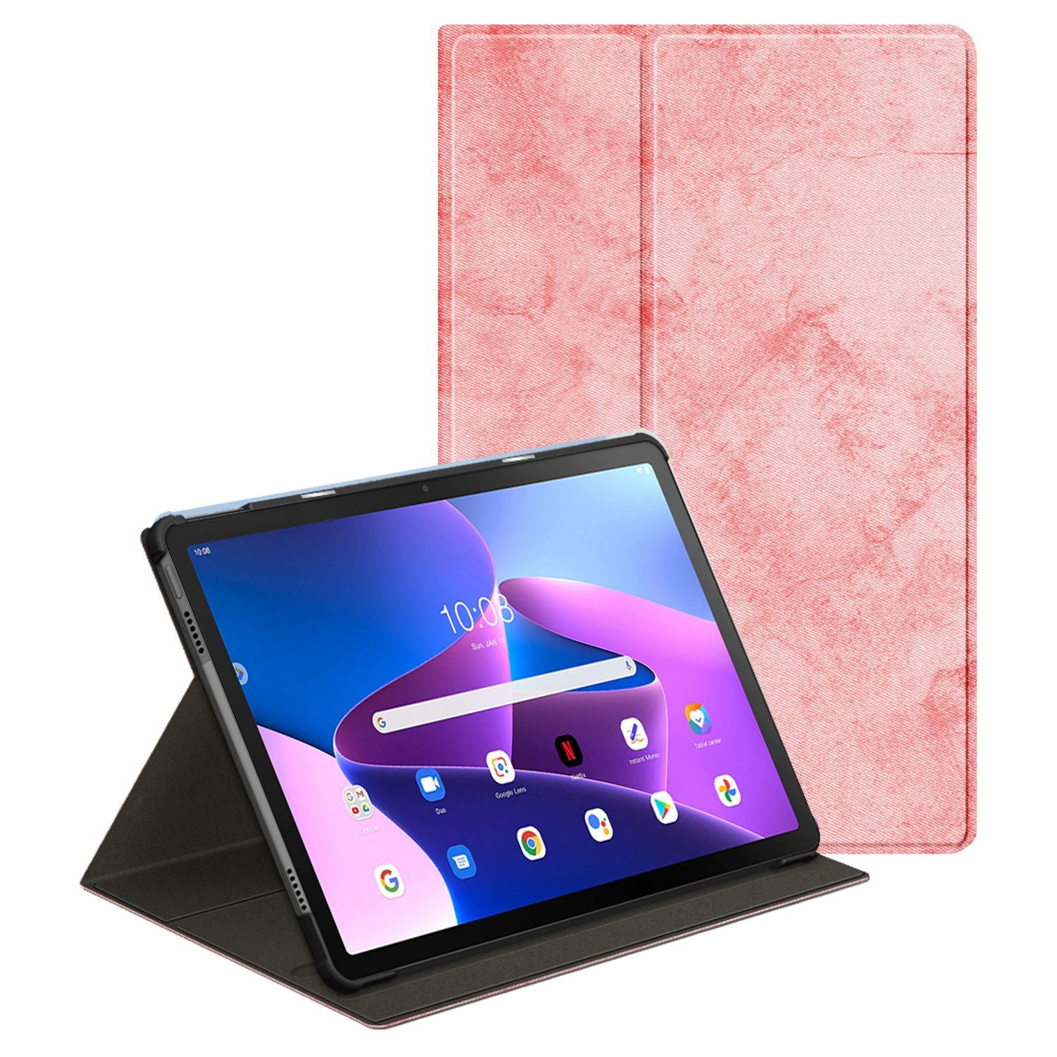 For Lenovo Tab M10 Plus (Gen 3) 10.6 Rotary Kickstand Pen Holder Design Solid Color Case Textured Surface Enhanced Magnetic Absorption Tablet Cover