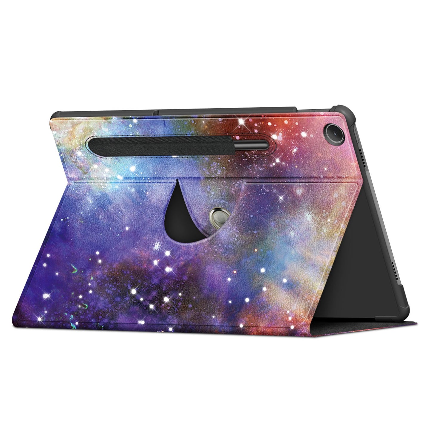 For Lenovo Tab M10 Plus (Gen 3) 10.6 inch Anti-scratch Anti-fall Pen Slot Design Pattern Printing Rotary Stand Design PU Leather Tablet Case Shell with Auto Wake/Sleep