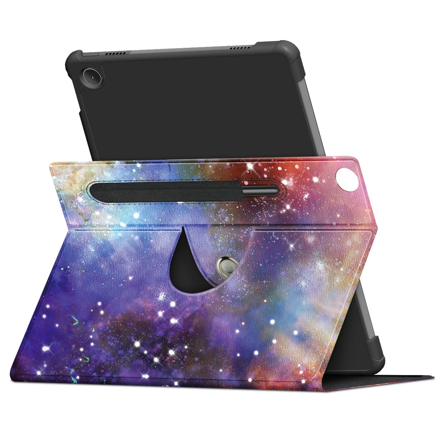 For Lenovo Tab M10 Plus (Gen 3) 10.6 inch Anti-scratch Anti-fall Pen Slot Design Pattern Printing Rotary Stand Design PU Leather Tablet Case Shell with Auto Wake/Sleep