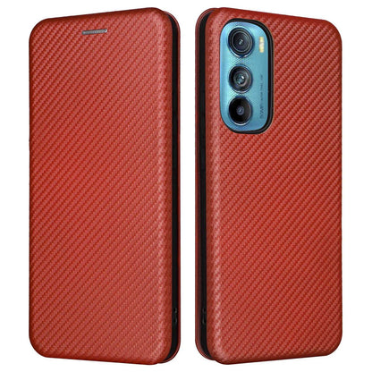 For Motorola Edge 30 Carbon Fiber Texture Card Holder Slot Case PU Leather Magnetic Auto Closing Stand Flip Cover with Ring Strap