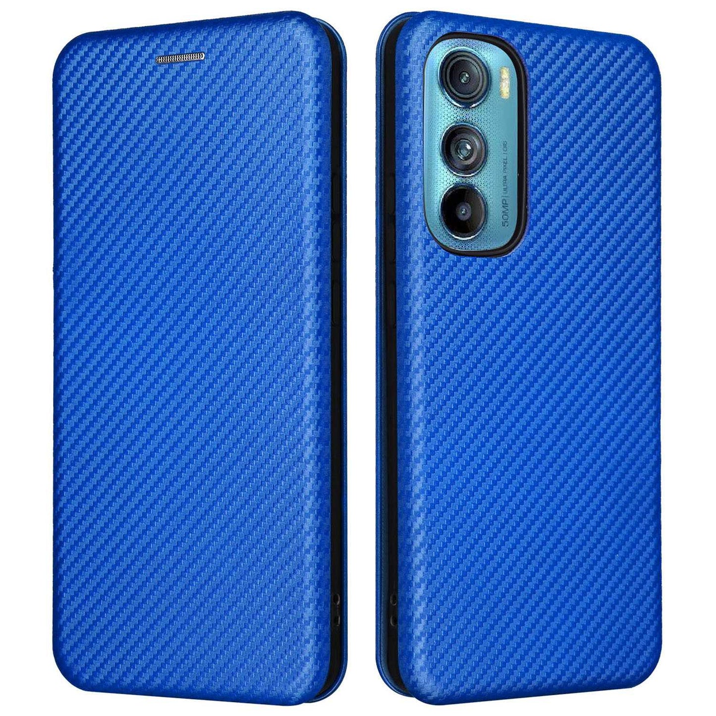 For Motorola Edge 30 Carbon Fiber Texture Card Holder Slot Case PU Leather Magnetic Auto Closing Stand Flip Cover with Ring Strap