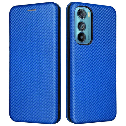 For Motorola Edge 30 Carbon Fiber Texture Card Holder Slot Case PU Leather Magnetic Auto Closing Stand Flip Cover with Ring Strap