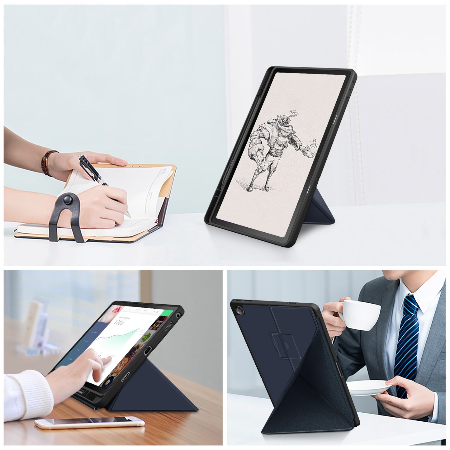 For Lenovo Tab M10 Plus (Gen 3) 10.6 inch 125F/128F Origami Stand PU Leather + TPU Tablet Case Shockproof Cover with Auto Wake/Sleep