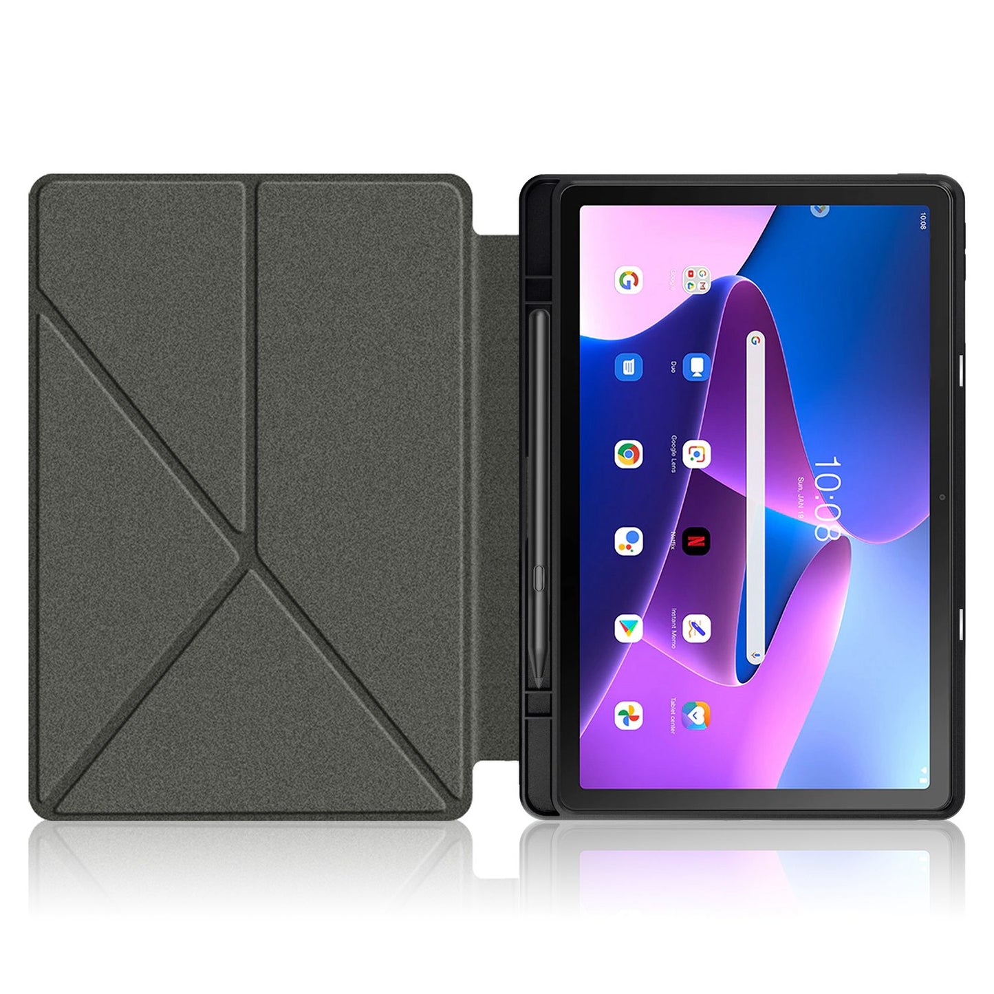 For Lenovo Tab M10 Plus (Gen 3) 10.6 inch 125F/128F Origami Stand PU Leather + TPU Tablet Case Shockproof Cover with Auto Wake/Sleep