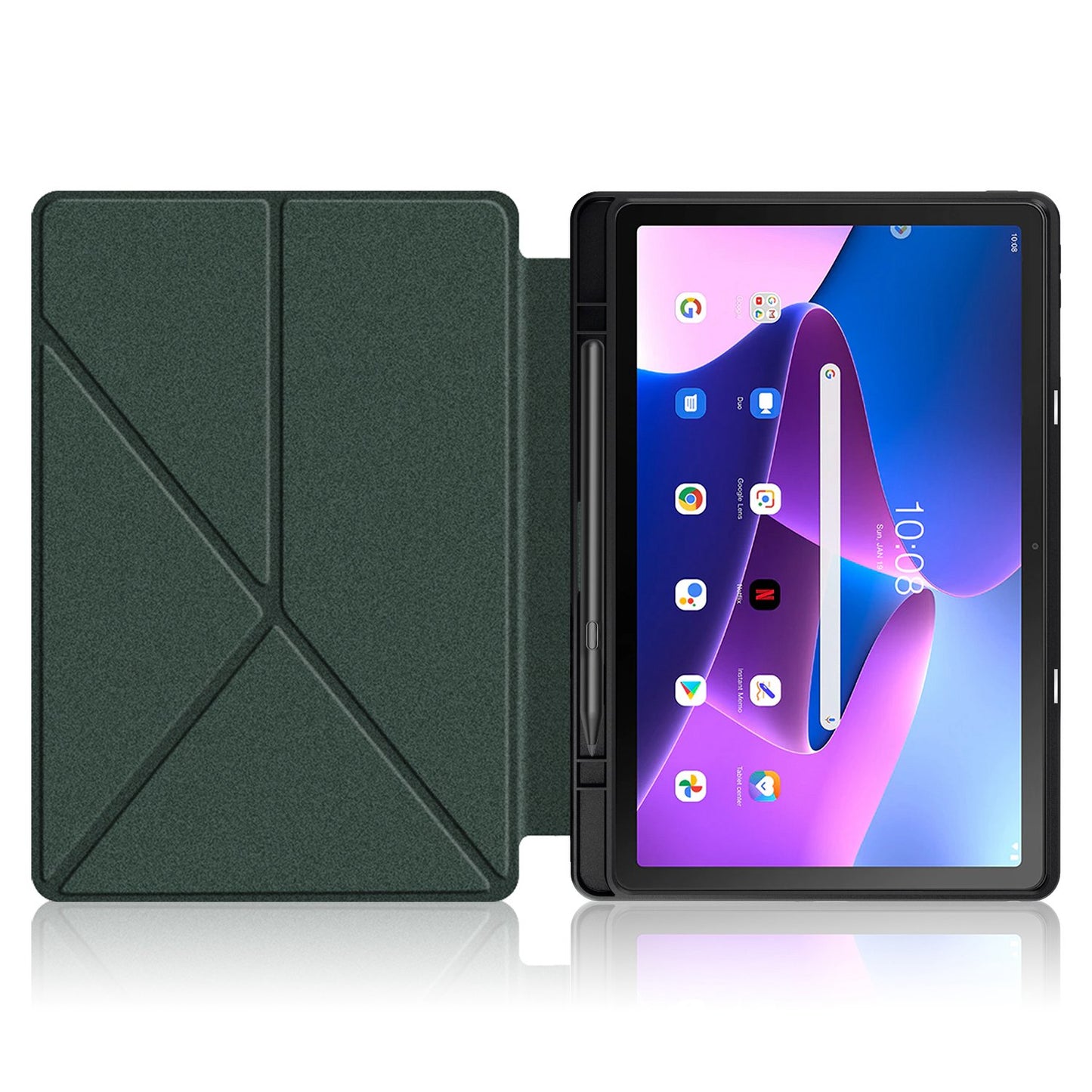 For Lenovo Tab M10 Plus (Gen 3) 10.6 inch 125F/128F Origami Stand PU Leather + TPU Tablet Case Shockproof Cover with Auto Wake/Sleep