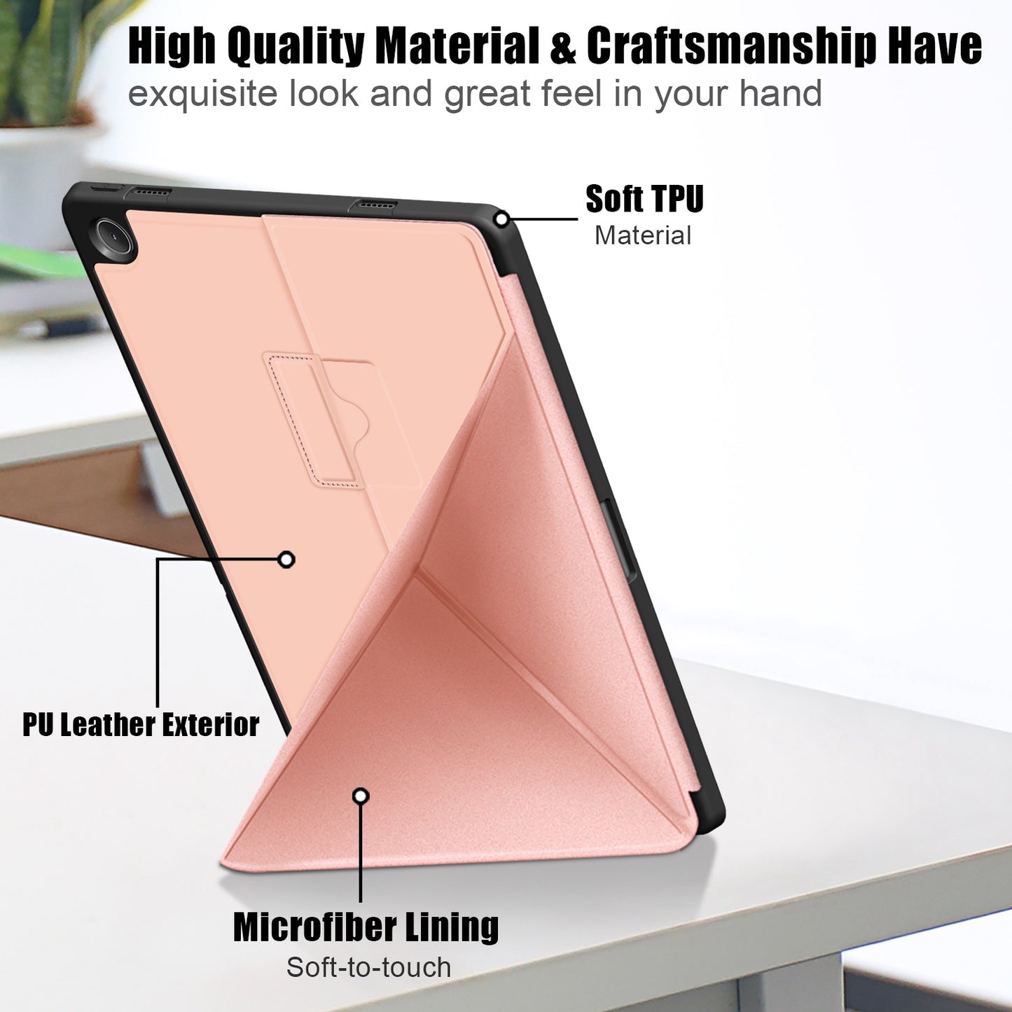 For Lenovo Tab M10 Plus (Gen 3) 10.6 inch 125F/128F Origami Stand PU Leather + TPU Tablet Case Shockproof Cover with Auto Wake/Sleep