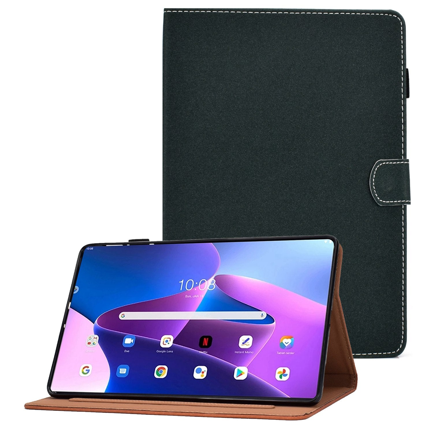 For Lenovo Tab M10 Plus (Gen 3) Auto Wake/Sleep Function Leather Tablet Case Card Slots Design Magnetic Anti-fall Cover with Stand