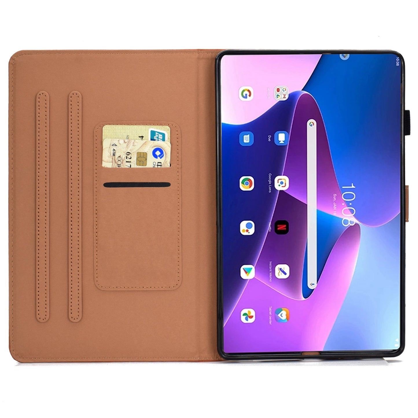 For Lenovo Tab M10 Plus (Gen 3) Auto Wake/Sleep Function Leather Tablet Case Card Slots Design Magnetic Anti-fall Cover with Stand