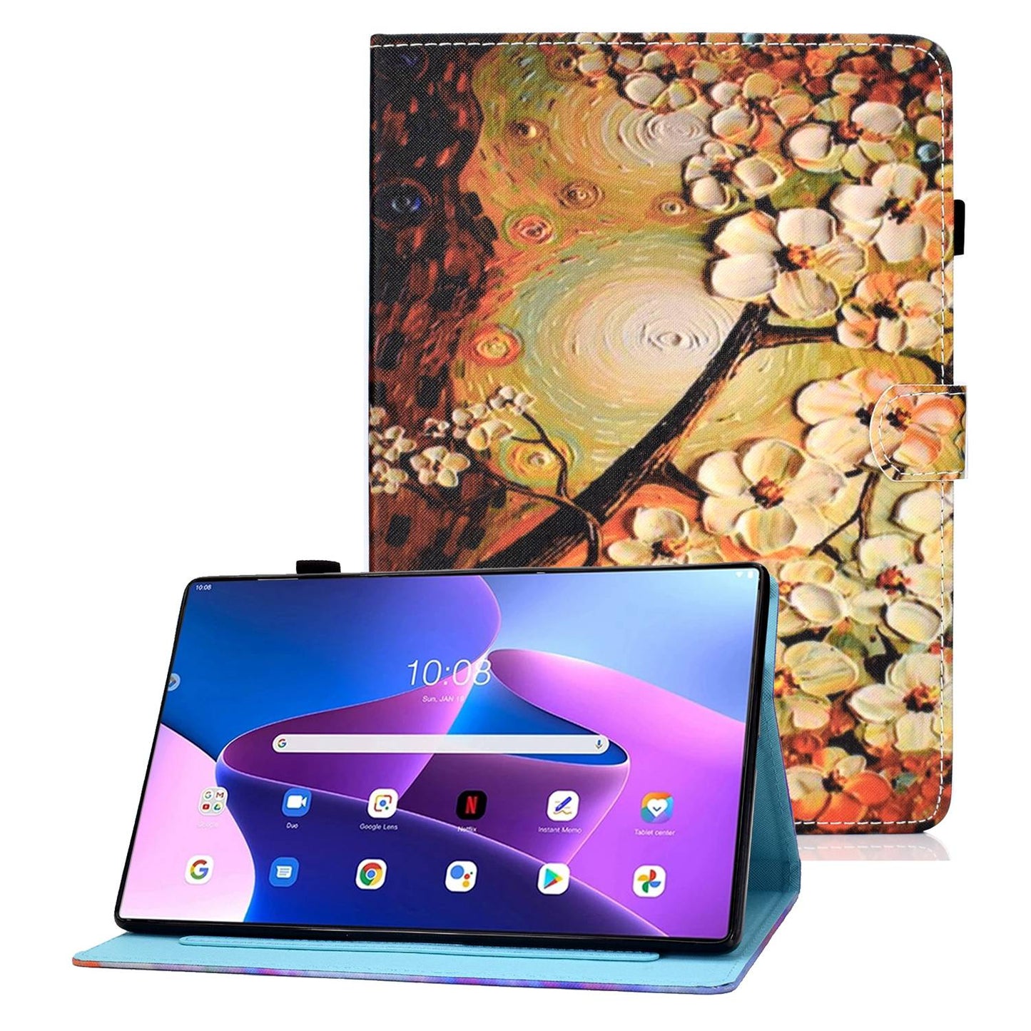 For Lenovo Tab M10 Plus (Gen 3) Pattern Printed Leather Tablet Case Shockproof Card Slots Design Magnetic Cover with Stand