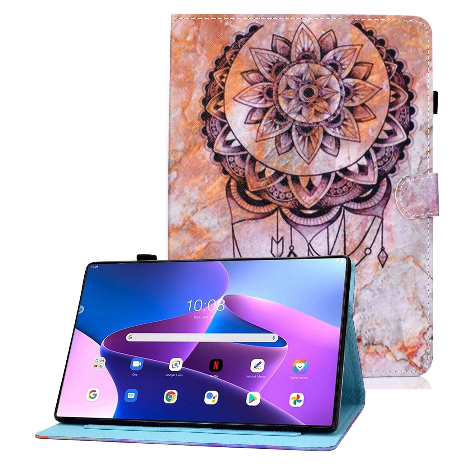 For Lenovo Tab M10 Plus (Gen 3) Pattern Printed Leather Tablet Case Shockproof Card Slots Design Magnetic Cover with Stand